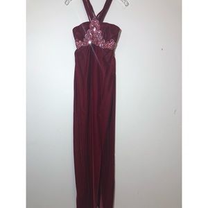 Red Crushed Velvet Formal Dress